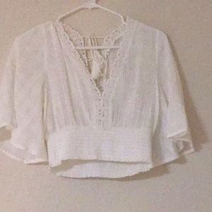 White floral timing crop top